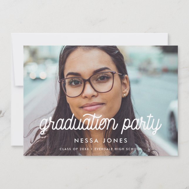 Vintage minimalist graduation party photo invite (Front)