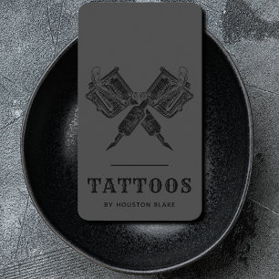 Vintage Minimalist Grey Monochrome Tattoo Artist Business Card