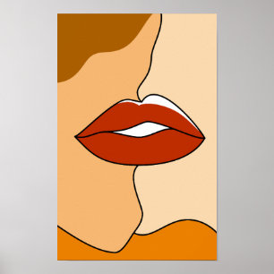 Vintage Minimalist Kissing Couple Abstract Poster