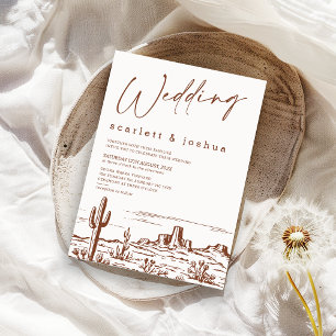 Vintage Minimalist Line Terracotta Desert Wedding Invitation