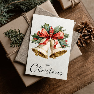 Vintage Minimalist Merry Christmas Bells Holiday Card