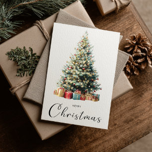 Vintage Minimalist Merry Christmas Tree Holiday Card