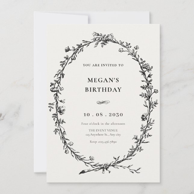 Vintage minimalist simple birthday invitation (Front)