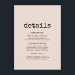 Vintage minimalist typewriter guest information enclosure card<br><div class="desc">Wedding guest information card: don't forget this useful card with all your important wedding details like location,  accommodation,  transportation,  etc...   A minimalist and vintage design for your wedding stationery: choose this retro yet modern wedding suite,  with a typewriter font. Fully customisable,  for the lovers of simplicity.</div>