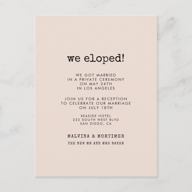 Vintage minimalist typewriter Just married Postcard (Front)