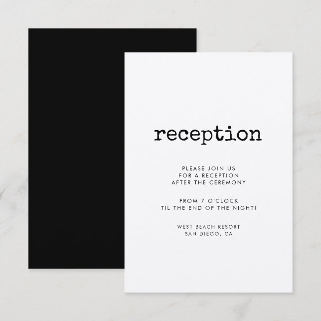 Vintage minimalist typewriter reception card (Front/Back)