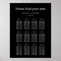 Vintage minimalist typewriter seating chart