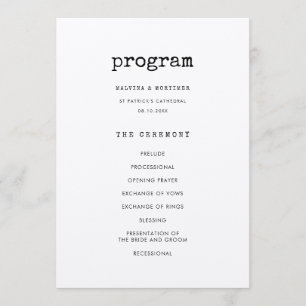 Vintage minimalist typewriter wedding programme