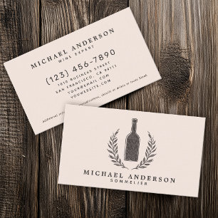 Vintage Minimalist Wine Bar Sommelier Bartender  Business Card