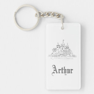 Vintage minimalistic mediaeval castle illustration key ring