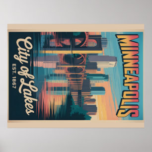 Vintage Minneapolis Minnesota Retro Travel Poster