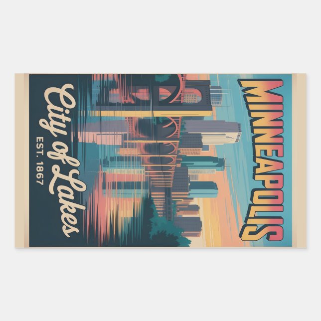 Vintage Minneapolis Minnesota Retro Travel Poster  Rectangular Sticker (Front)