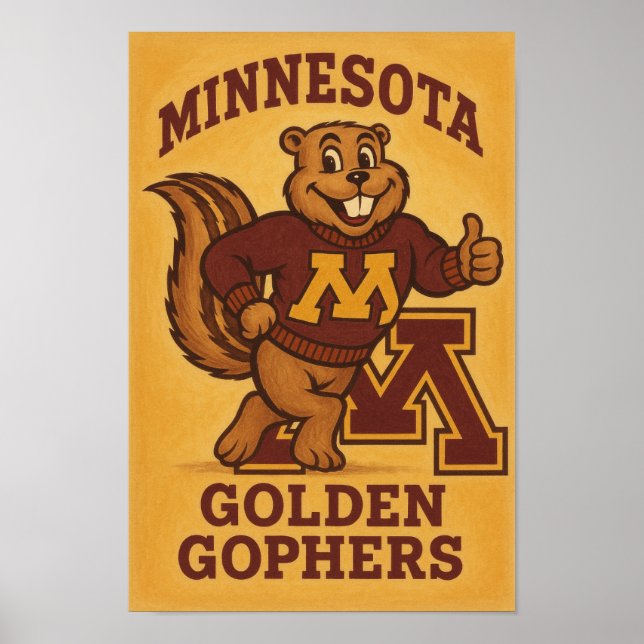 Vintage Minnesota Golden Gophers Mascot Poster – C (Front)