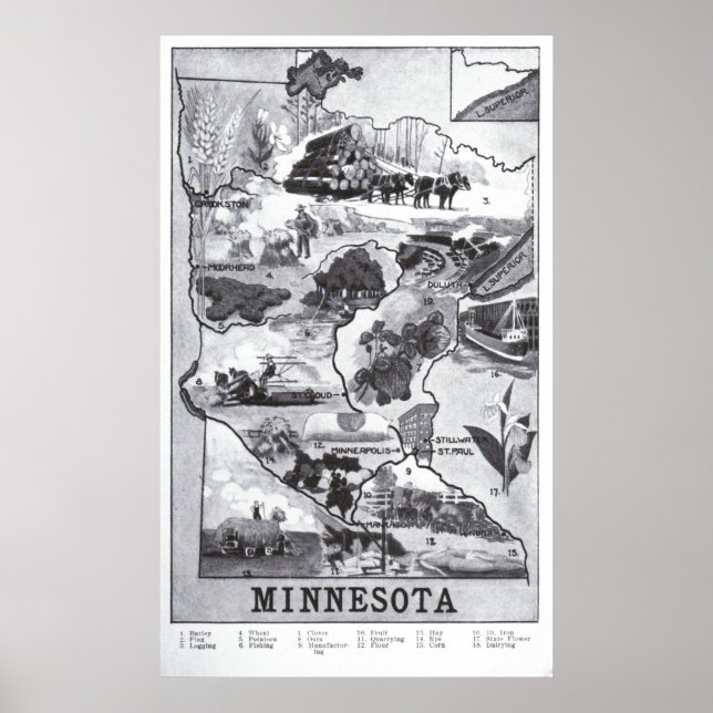 Vintage Minnesota Illustrative Map (1921) Poster (Front)