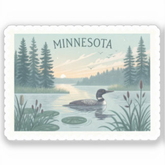 Vintage Minnesota Loon Lake Sunset Stamp