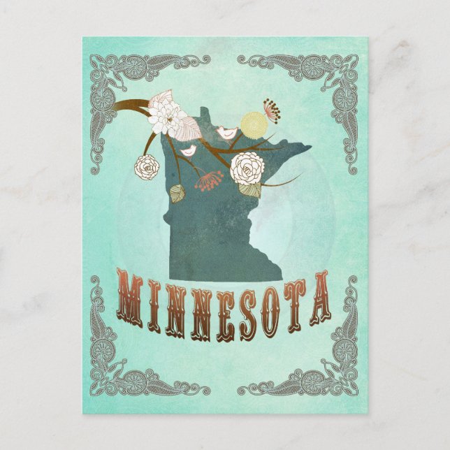 Vintage Minnesota State Map – Turquoise Blue Postcard (Front)