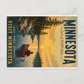 Vintage Minnesota Travel Poster with Canoeist on S Holiday Postcard