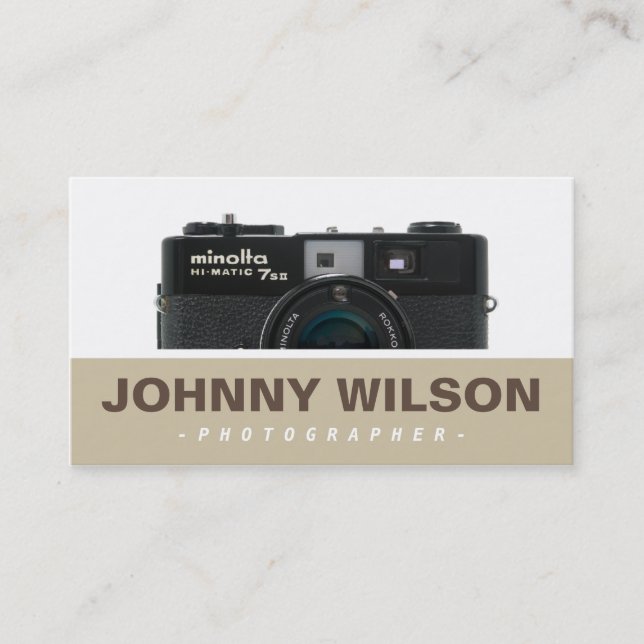 Vintage Minolta Camera QR code Photographer Business Card (Front)
