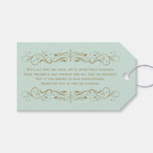 Vintage Mint and Antique Gold Flourish Wedding Gift Tags