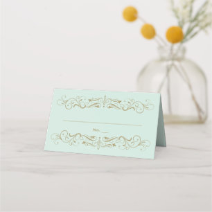 Vintage Mint and Antique Gold Flourish Wedding Place Card