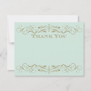 Vintage Mint and Antique Gold Flourish Wedding Thank You Card