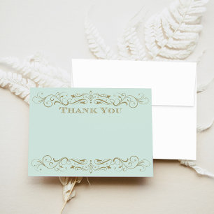 Vintage Mint Antique Gold Flourish Wedding Thank You Card