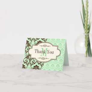 Vintage Mint, Brown Scrolls Thank You Card