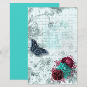Vintage mint burgundy butterfly scrapbook paper