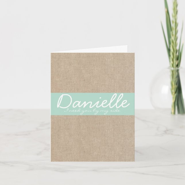 Vintage Mint Burlap Bridesmaid Request Card (Front)