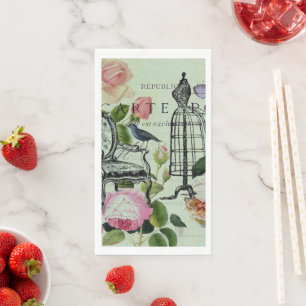 Vintage Mint French Pink Rose Paris Party Napkin