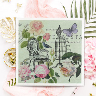 Vintage Mint French Pink Rose Paris Party Napkin