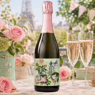 Vintage Mint French Pink Rose Paris Party Sparkling Wine Label