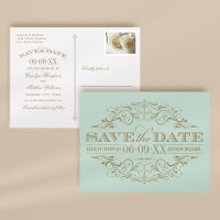 Vintage Mint Gold Scrollwork Save the Date