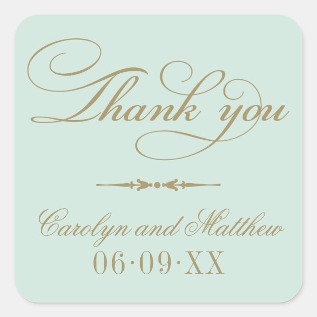 Vintage Mint Gold Thank You Monogram Square Sticker (Front)