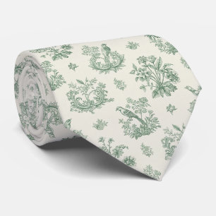 Vintage Mint Green Bird Toile Floral Pattern Tie