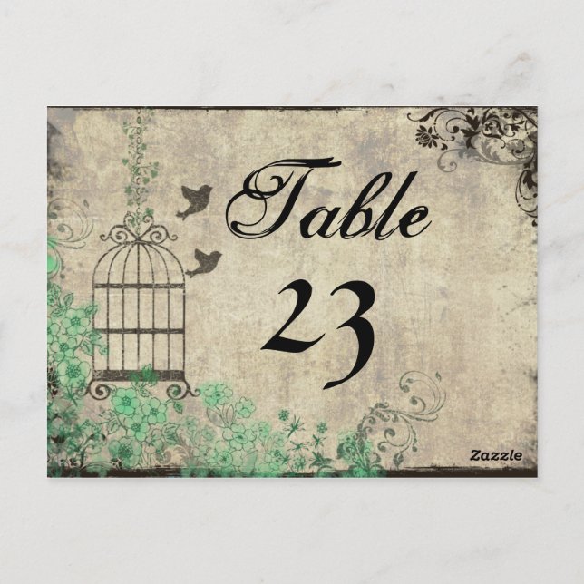 Vintage Mint Green Birdcage Table Numbers Postcard (Back)