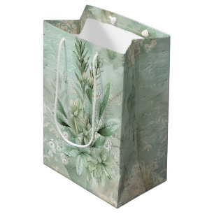 Vintage Mint Green Botanical Floral (1) Medium Gift Bag