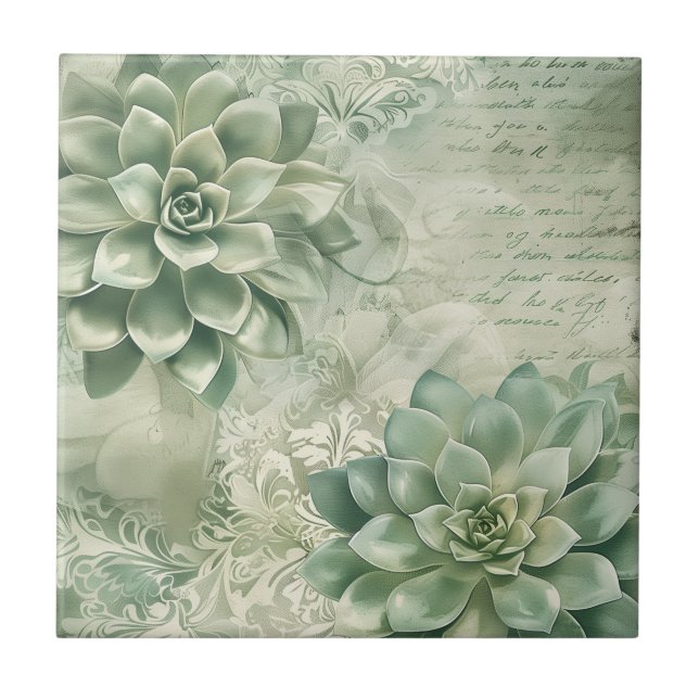 Vintage Mint Green Botanical Floral (2) Tile (Front)