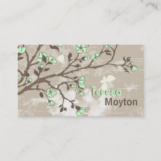 Vintage mint green flowers floral grunge taupe business card