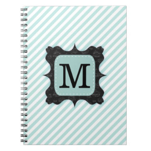 Vintage Mint Green Stripes Pattern Black Monogram Spiral Notebook