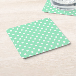 Vintage Mint Green White Dots Elegant Trendy Square Paper Coaster