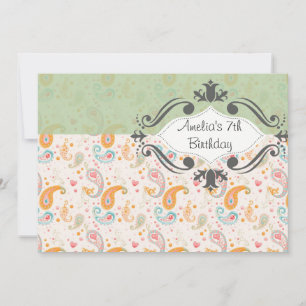 Vintage Mint Paisley Birthday Invitation