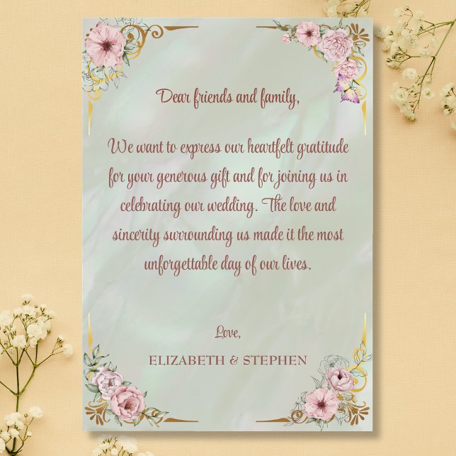 Vintage Mint Peony Thank You Card (Creator Uploaded)