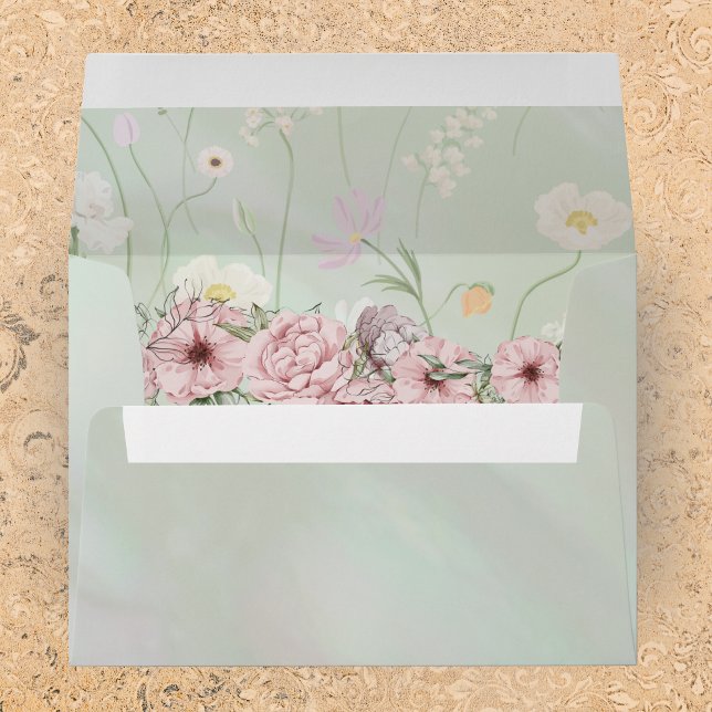 Vintage Mint Peony Wedding Envelope (Creator Uploaded)