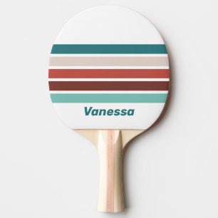 Vintage Mint Rainbow Across Striping with Name Ping Pong Paddle