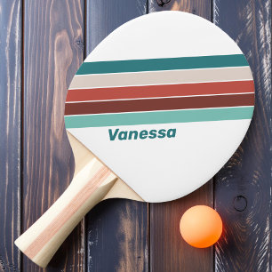Vintage Mint Rainbow Striped with Name Ping Pong Paddle