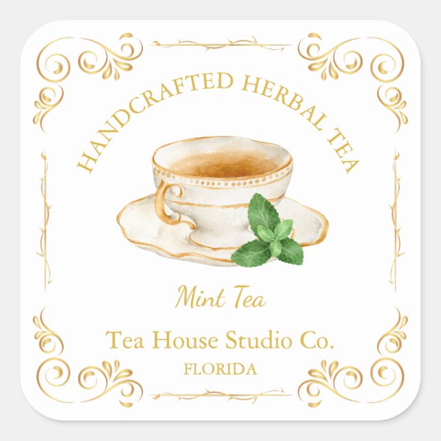 Vintage Mint Tea Square Label (Front)