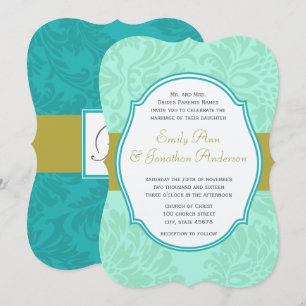 Vintage Mint Victorian Floral Damask Wedding  Invitation