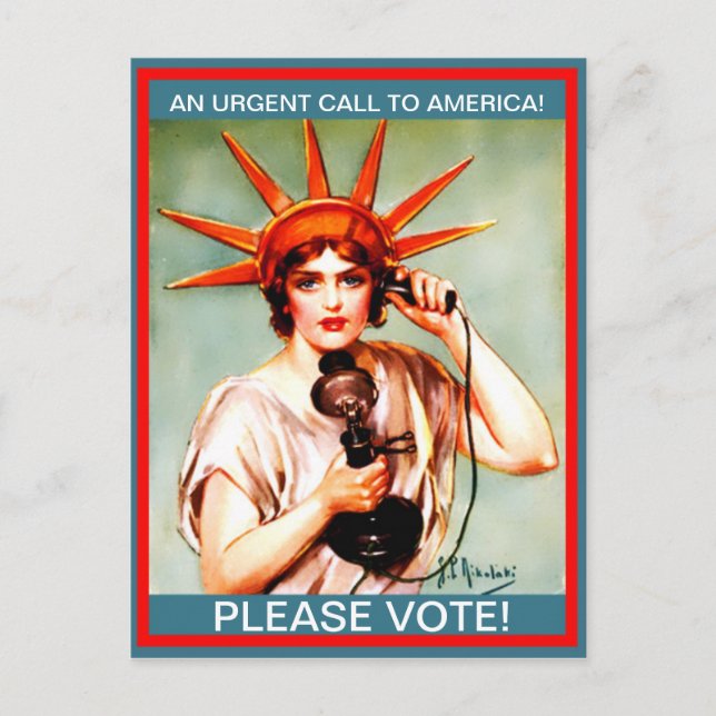Vintage Miss Liberty on Telephone Please Vote! Postcard (Front)