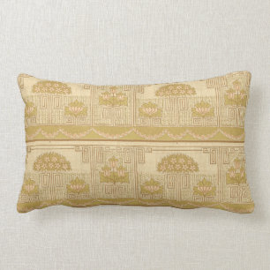 Vintage Mission Style Floral & Key Pattern Frieze Lumbar Cushion